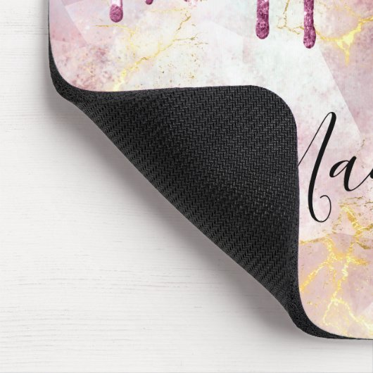 Chic roze goudglitter druppelt monogram muismat (Hoek)