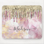 Chic roze goudglitter druppelt monogram muismat (Voorkant)