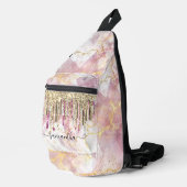 Chic roze goudglitter druppelt monogram sling bag (Rechterhoek)