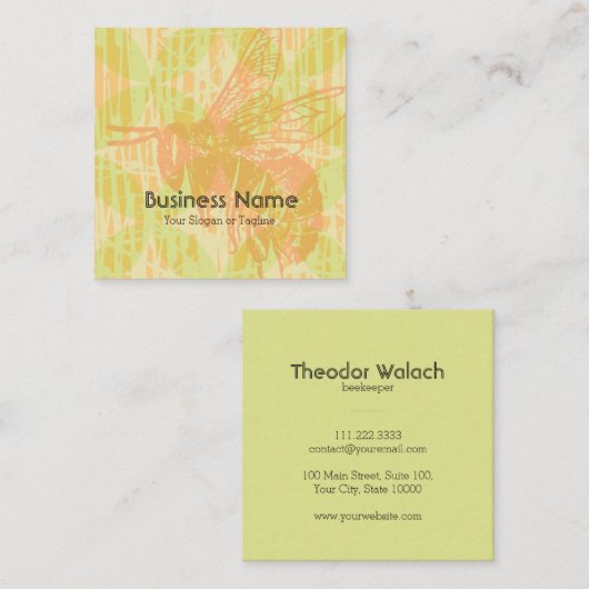 Chic roze Green Gold Bee Professional Vierkante Visitekaartje (Voorkant / Achterkant)