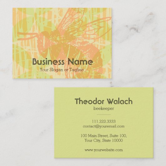 Chic roze Green Gold Bee Professional Visitekaartje (Voorkant / Achterkant)