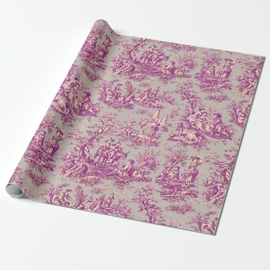 Chic  roze grijs toile de jouy bedrukt cadeaupapier (Uitgerold)