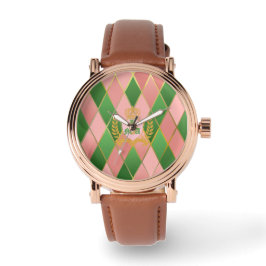 Chic Roze Groen Argyle Monogram Horloge
