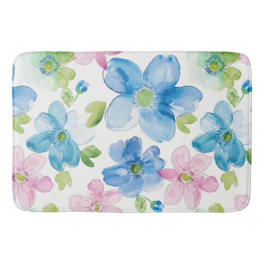 Chic Roze Groen Blauw Bloemen Badmat (Voorkant)