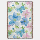 Chic Roze Groen Blauw Bloemen Deken (Voorkant Verticaal)