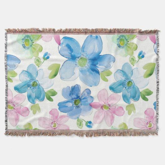 Chic Roze Groen Blauw Bloemen Deken (Voorkant)