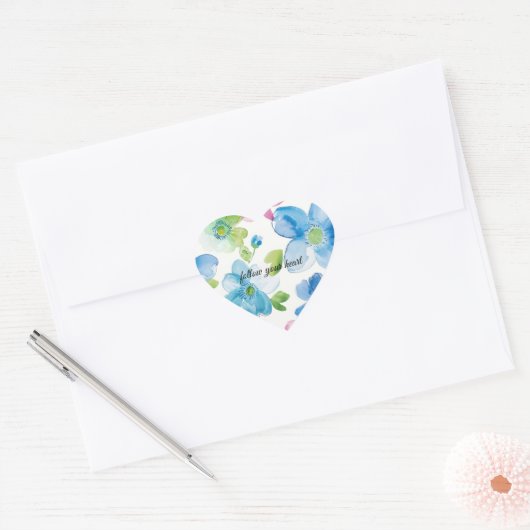 Chic Roze Groen Blauw Bloemen Hart Sticker (Envelop)