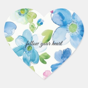 Chic Roze Groen Blauw Bloemen Hart Sticker