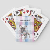 Chic Roze Groen Blauw Bloemen Hond Pokerkaarten (Achterkant)