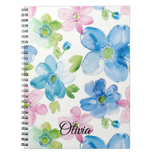 Chic Roze Groen Blauw Bloemen Notitieboek