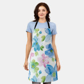 Chic Roze Groen Blauw Bloemen Schort (Gedragen)