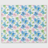 Chic Roze Groen Blauw Bloemen Verjaardag Cadeaupapier (Vlak)