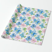 Chic Roze Groen Blauw Bloemen Verjaardag Cadeaupapier (Uitgerold)