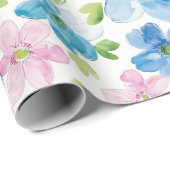 Chic Roze Groen Blauw Bloemen Verjaardag Cadeaupapier (Rol Hoek)