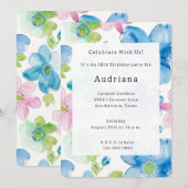 Chic Roze Groen Blauw Bloemen Verjaardag Kaart (Voorkant / Achterkant)