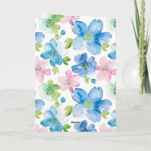 Chic Roze Groen Blauw Bloemen Verjaardag Kaart (Achterkant)
