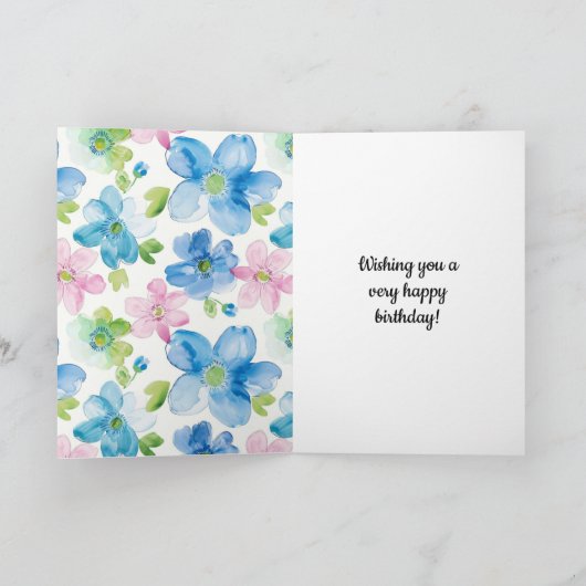 Chic Roze Groen Blauw Bloemen Verjaardag Kaart (Binnen)