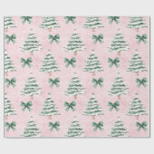 Chic roze groene kerstbomen cadeaupapier (Vlak)