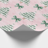 Chic roze groene kerstbomen cadeaupapier (Hoek)