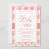 Chic roze + groene paisley baby shower uitnodiging (Voorkant)