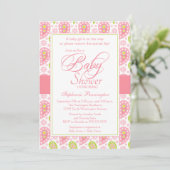 Chic roze + groene paisley baby shower uitnodiging (Staand voorkant)