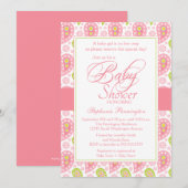 Chic roze + groene paisley baby shower uitnodiging (Voorkant / Achterkant)