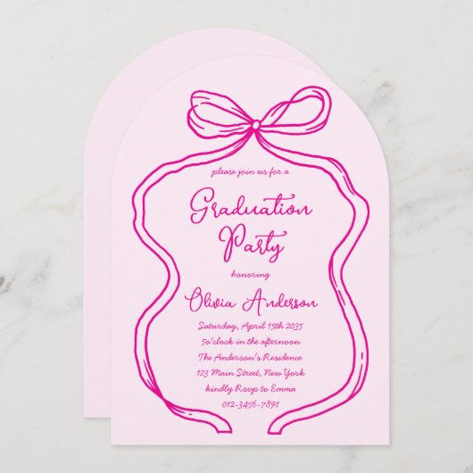 Chic Roze Hand getrokken Bow & Script Graduation P Kaart (Voorkant / Achterkant)