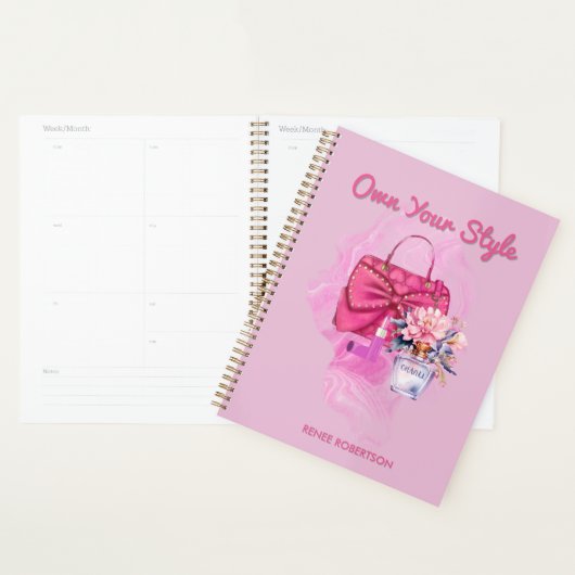 Chic Roze Handtas & Bloemen Ontwerp Dagelijkse Pla Planner (Display)