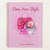 Chic Roze Handtas & Bloemen Ontwerp Dagelijkse Pla Planner (Voorkant)