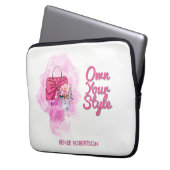 Chic Roze Handtas & Bloemen Ontwerp Laptop Sleeve (Voorkant Links)