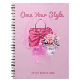 Chic Roze Handtas & Bloemen Ontwerp Notitieboek