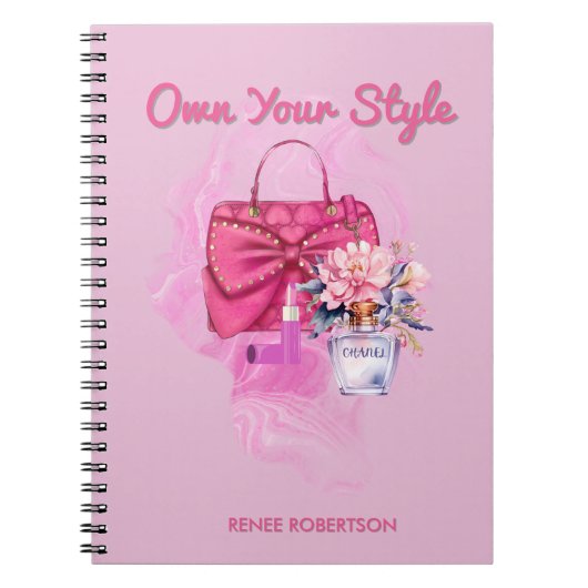 Chic Roze Handtas & Bloemen Ontwerp Notitieboek (Voorkant)