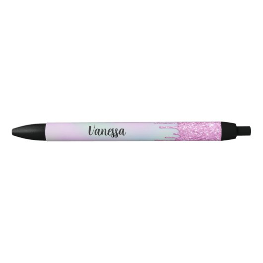 Chic roze holographic Glitter Drivers Zwarte Inkt Pen (Voorkant)
