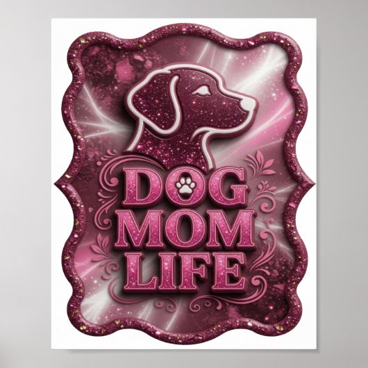 Chic Roze HOND MOEDER LEVEN 3D Tekst Kunst Poster (Voorkant)