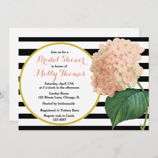 Chic  Roze Hydrangea bruiloft Vrijgezellenfeest Kaart (Voorkant / Achterkant)