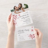 Chic roze kerry blossom romantische bloemetjesbrui all in one uitnodiging (Afscheurbaar)