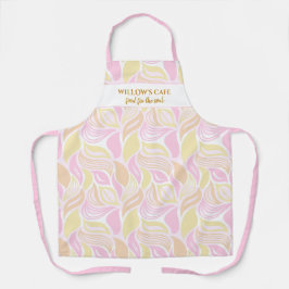 Chic roze Leaf Pattern Custom Spa Cafe Name Schort