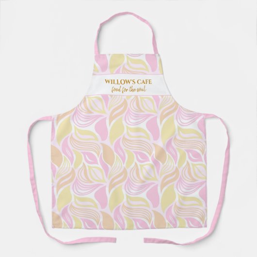 Chic roze Leaf Pattern Custom Spa Cafe Name Schort (Voorkant)