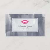 Chic roze Lips Steel Grey Waterverf Makeup Artist Visitekaartje (Voorkant)