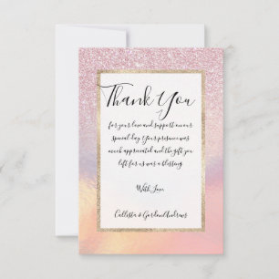 Chic roze litter Iridescent Holographic Gradient Bedankkaart