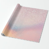 Chic roze litter Iridescent Holographic Gradient Cadeaupapier (Uitgerold)
