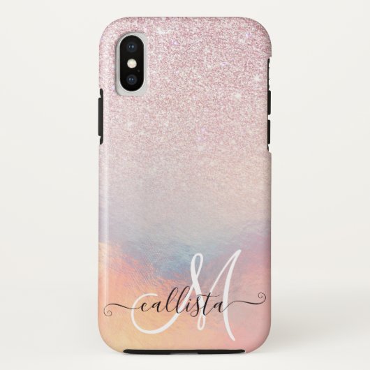 Chic roze litter Iridescent Holographic Gradient Case-Mate iPhone Case (Achterkant)