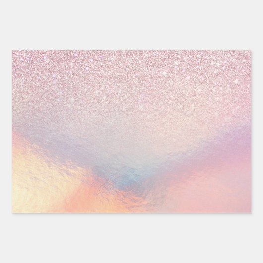 Chic roze litter Iridescent Holographic Gradient Inpakpapier Vel (Voorkant)