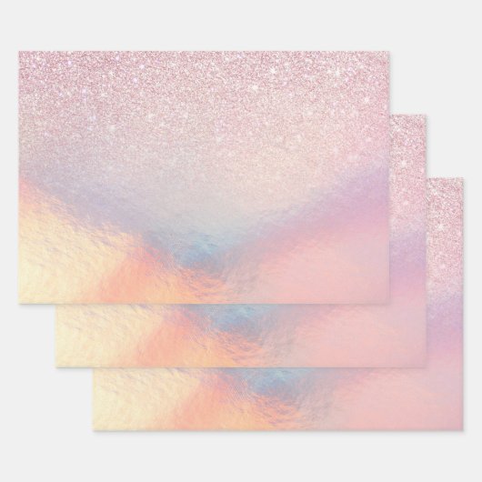 Chic roze litter Iridescent Holographic Gradient Inpakpapier Vel (Set)