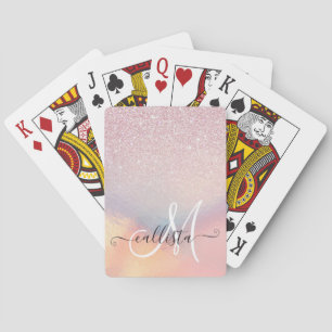 Chic roze litter Iridescent Holographic Gradient Pokerkaarten