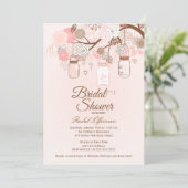 Chic roze mason jar floral vrijgezellenfeest nodig kaart (Staand voorkant)