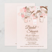 Chic roze mason jar floral vrijgezellenfeest nodig kaart (Voorkant / Achterkant)