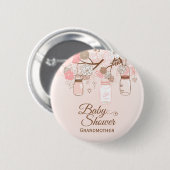 Chic roze mason pot baby shower knop ronde button 5,7 cm (Voorkant /achterkant)