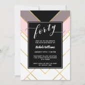 Chic Roze Mauve en zwart geometrische 40e verjaard Kaart (Voorkant)