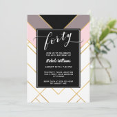 Chic Roze Mauve en zwart geometrische 40e verjaard Kaart (Staand voorkant)